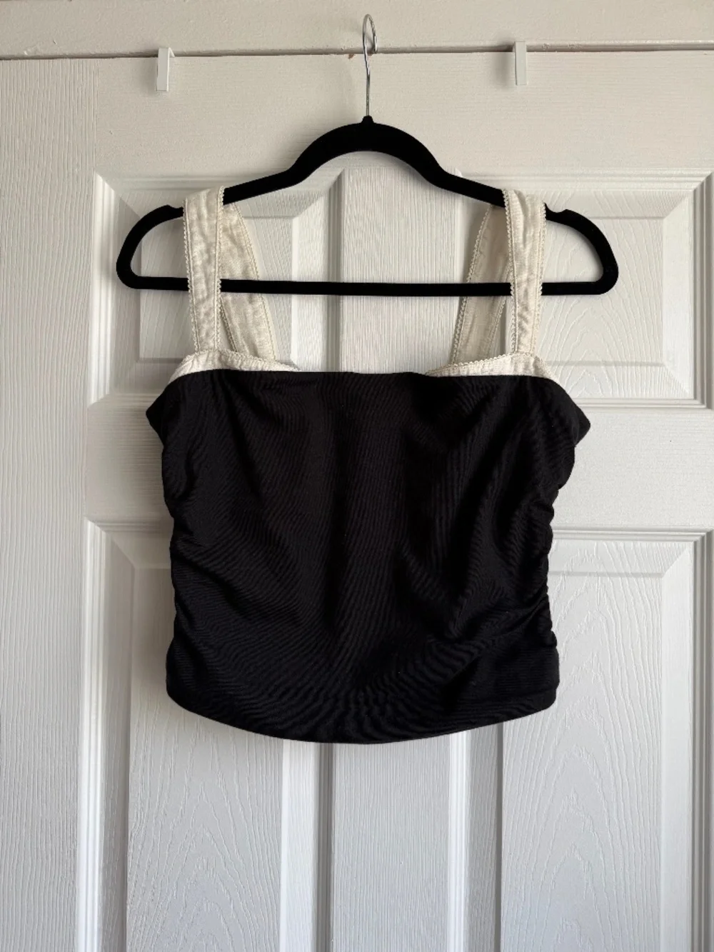 Free People 2 Tone Tank Top Black White Ruched Size M